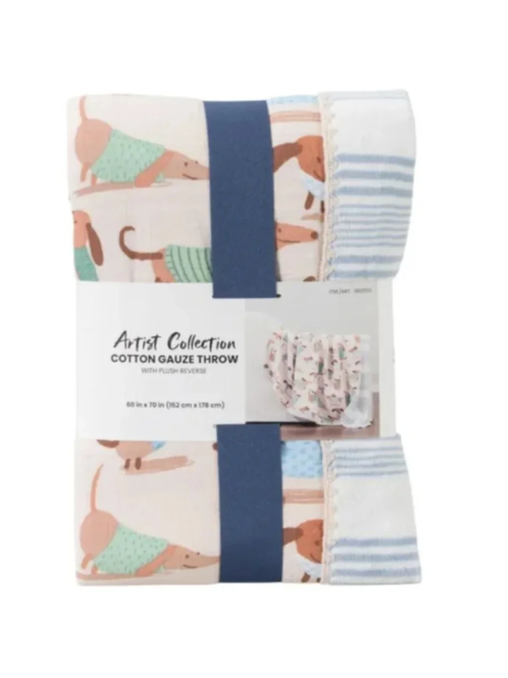 Berkshire Home Artist Collection Cotton Gauze Throw | Dachshund Print | NWT
